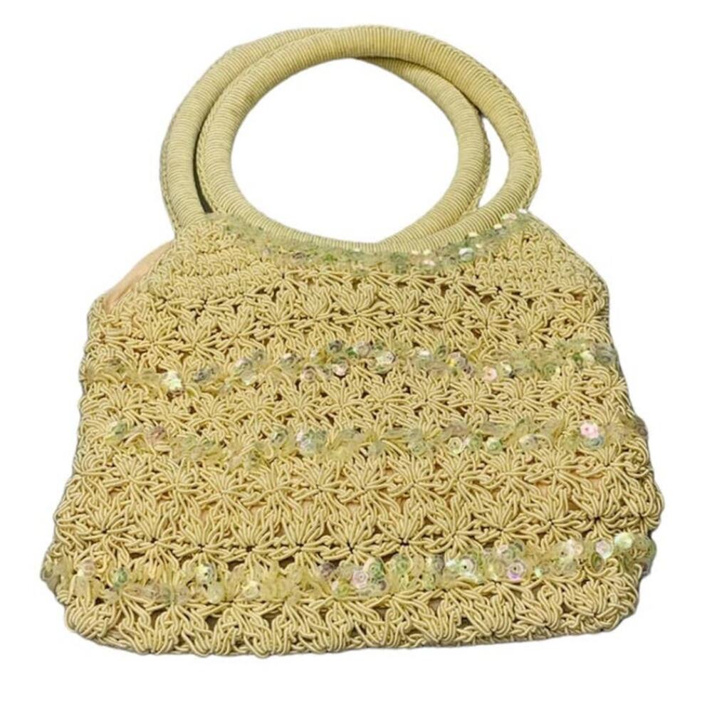 Small Cream Colored Macrame Purse with Sequin Accent